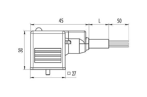 Scale drawing 31 5237 300 520 - Female solenoid valve connector, Contacts: 2+2PE, unshielded, moulded on the cable, IP67, PUR, black, Circuit Z20, with LED PNP closer, 3 m