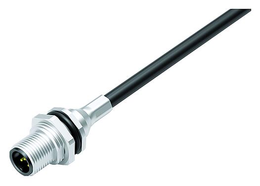 Illustration 70 3441 287 05 - M12 Male panel mount connector, Contacts: 5, shielded, with cable assembled, IP68, PG 9, PUR, black, 5 x 0.25 mm², Front mounting, 0.5 m