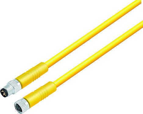 Illustration M8 Female cable connector - Male cable connector, Contacts: 4, unshielded, moulded on the cable, IP67/IP69K, UL 2238, Standard, PVC, yellow, 4 x AWG 22, 10 m