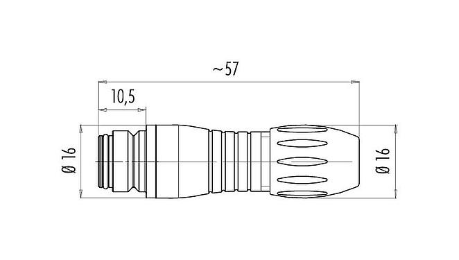 Scale drawing Snap-In Female cable connector, Contacts: 5, 2.5-4.0 mm, unshielded, solder, IP67