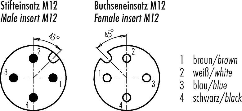 Contact arrangement (Plug-in side) M12 Connecting cable male cable connector - female angled connector with LED, Contacts: 4, unshielded, moulded on the cable, IP68/IP69K, UL 2238, PLTC, TPE-E, yellow, 4 x AWG 22, with LED PNP closer, 3 m