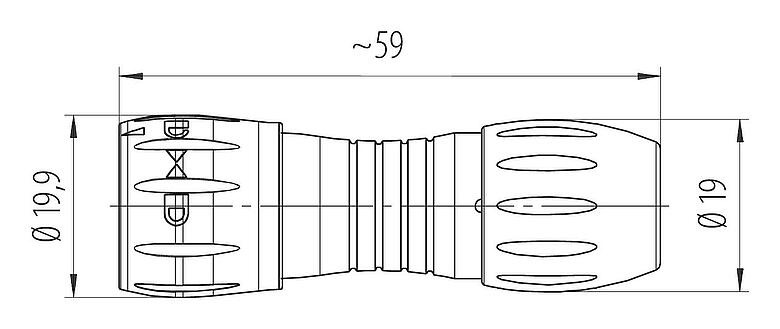 Dessin coté Baïonnette Connecteur mâle, Contacts: 8, 6,0-8,0 mm, non blindé, souder, IP67 (également débranché)