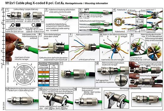 Assembly instructions M12 Male cable connector, Contacts: 8, 5.5-9.0 mm, shieldable, IDC, IP67