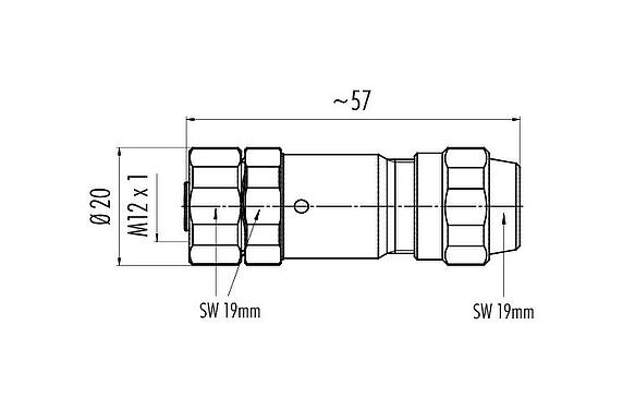 Scale drawing M12 Female cable connector, Contacts: 5, 5.5-8.6 mm, shieldable, screw clamp, IP68/IP69K, UL 2238, Ecolab, stainless steel, with shielding ring