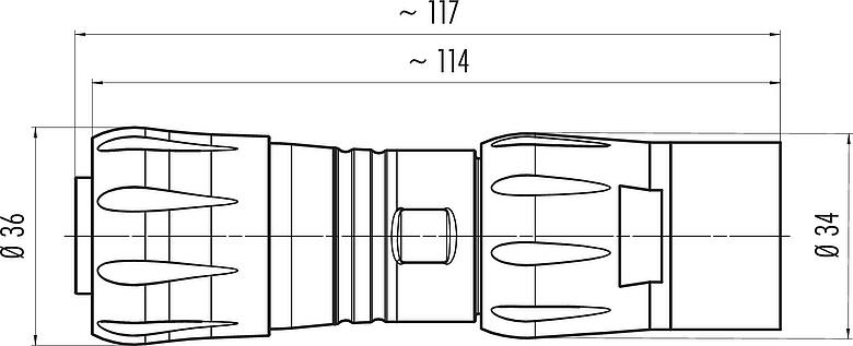 Dessin coté Baïonnette Connecteur femelle, Contacts: 4+PE, 7,0-17,0 mm, non blindé, sertir (Les contacts à sertir doivent être commandés séparément), IP68/IP69K, UL 2238, VDE, résistant aux UV