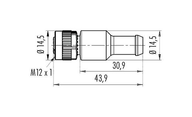 Scale drawing M12 Female terminating connector, Contacts: 5, unshielded, IP69K, CAN-Bus