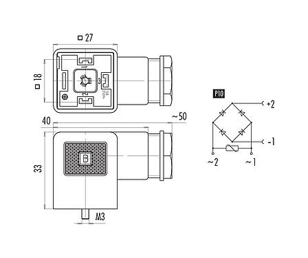 Pin assignment plans Female power connector, Contacts: 2+PE, 8.0-10.0 mm, unshielded, screw clamp, IP40 without seal, PG 11, Circuit P10