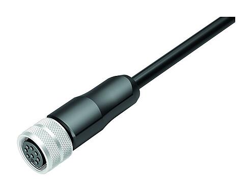 Ilustración 77 6530 0000 50708-0500 - M16 Conector de cable hembra, Número de contactos: 8, blindado, moldeado en el cable, IP68, PUR, negro, 8 x 0,25 mm², 5 m