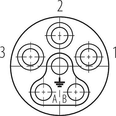 Contact arrangement (Plug-in side) Bayonet Female cable connector, Contacts: 6 (3+PE+2), 7,0-14,0 mm, shieldable, screw clamp, IP67 plugged and locked, UL 2237