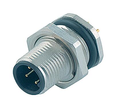Illustration M12 Male panel mount connector, Contacts: 4, unshielded, THT, IP68, UL 2238, PG 9, Rear mounting