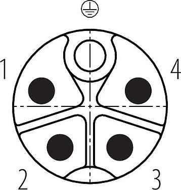 Disposition des contacts (Côté plug-in) M12 Connecteur mâle, Contacts: 4+PE, 8,0-13,0 mm, non blindé, pince à visser, IP67, UL 2238