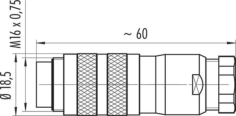 Scale drawing M16 Male cable connector, Contacts: 8 (08-a), 6.0-8.0 mm, shieldable, crimping (Crimp contacts must be ordered separately), IP68, UL 2238, AISG compliant