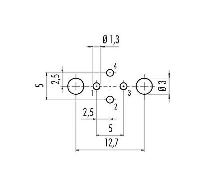 Conductor layout 86 0531 1121 00004 - M12 Male panel mount connector, Contacts: 4, shieldable, THT, IP68, UL 2238, PG 9, rear mounting