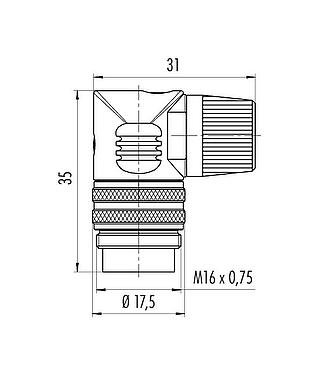 Dibujo a escala 09 0135 78 03 - M16 Conector macho en ángulo, Número de contactos: 3 (03-a), 6,0-8,0 mm, sin blindaje, soldadura, IP40