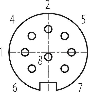 Contact arrangement (Plug-in side) M16 Female panel mount connector, Contacts: 8 (08-a), unshielded, solder, IP68, UL 2238, AISG compliant, M18x0,75, Rear mounting