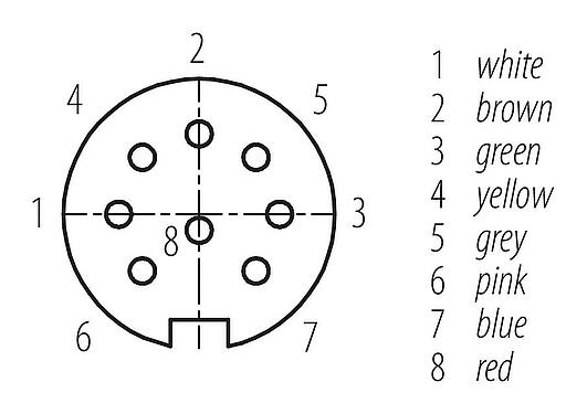 Contact arrangement (Plug-in side) M16 Female angled connector, Contacts: 8, unshielded, moulded on the cable, IP67, PUR, black, 8 x 0.25 mm², 2 m