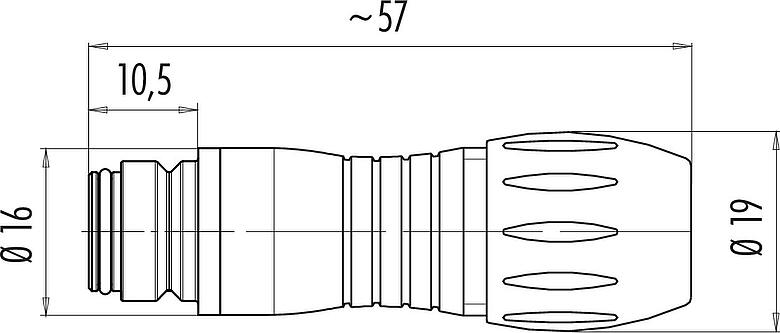 Dibujo a escala Snap-In Conector de cable hembra, Número de contactos: 12, 6,0-8,0 mm, sin blindaje, soldadura, IP67, UL 2238, VDE