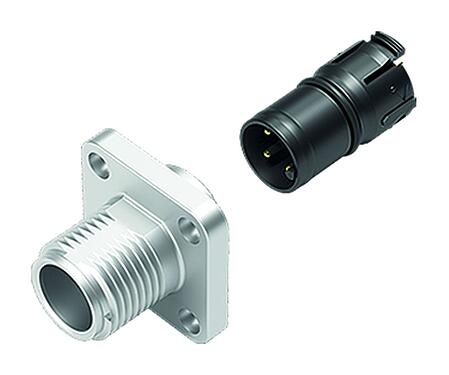 Ilustración M12 Conector de montaje en panel macho cuadrado, Número de contactos: 5, sin blindaje, UL 2238, M3 (4x), Montaje frontal, Alineación de codificación posicionable
