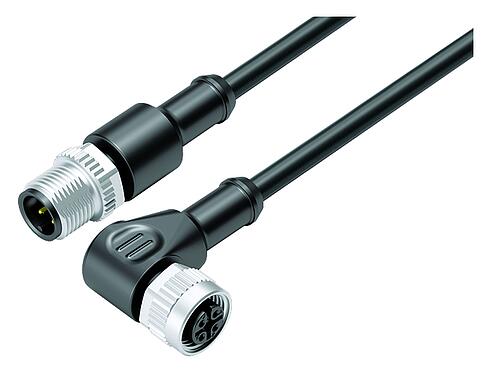 Illustration M12 Connecting cable male cable connector - female angled connector, Contacts: 4, unshielded, moulded on the cable, IP68/IP69K, UL 2238, PUR, black, 4 x 0.34 mm², 10 m