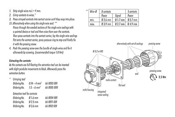 Assembly instructions Bayonet Female panel mount connector, Contacts: 4+PE, unshielded, crimping (Crimp contacts must be ordered separately), IP68/IP69K, UL 2238, VDE, Front mounting, UV resistant
