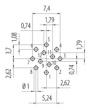 Disposition du conducteur Snap-In Embase mâle, Contacts: 12, non blindé, THT, IP67, M12x1,0, Montage frontal