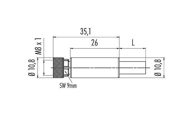 Dibujo a escala M8 Conector de cable hembra, Número de contactos: 4, blindado, moldeado en el cable, IP67, Profinet/Ethernet CAT5e, PUR, verde, 4 x AWG 22, 5 m