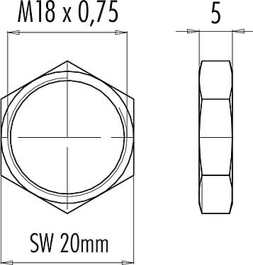 Dessin coté 01 5006 001 - M16 IP67 - écrou hexagonal