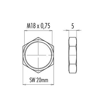 Scale drawing 01 5006 001 - M16 IP67 - hex nut