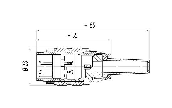 Scale drawing M25 Male cable connector, Contacts: 7, 5.0-8.0 mm, shieldable, solder, IP40
