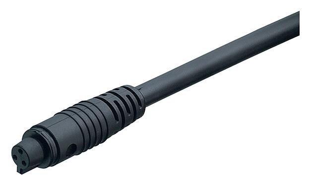 Illustration Snap-In Female cable connector, Contacts: 3, unshielded, moulded on the cable, IP40, PVC, black, 3 x 0.25 mm², 2 m