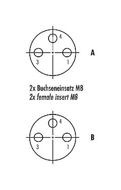 Contact arrangement (Plug-in side) M8 Twin distributors, Y-distributor, Contacts: 3, unshielded, moulded on the cable, IP68, UL 2238, PUR, black, 4 x 0.25 mm², with LED PNP closer, 2 m