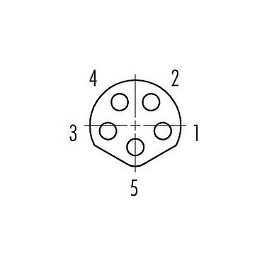Contact arrangement (Plug-in side) 86 6618 1121 00005 - M8 Female panel mount connector, Contacts: 5, shieldable, THT, IP67, UL, M10x0.75, Front mounting