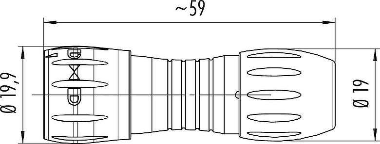 Scale drawing Bayonet Male cable connector, Contacts: 8, 6.0-8.0 mm, unshielded, solder, IP67