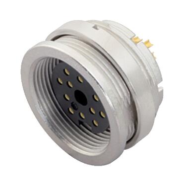 Illustration M16 Female panel mount connector, Contacts: 16, unshielded, solder, IP40, M18x0,75, Front mounting