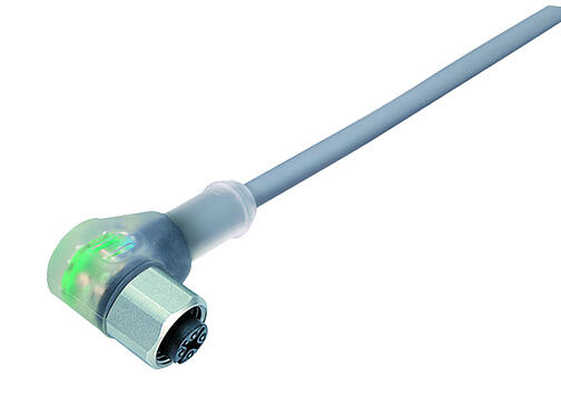 Illustration 77 3834 0000 20003-0200 - M12 Female angled connector, Contacts: 3, unshielded, moulded on the cable, IP69K, PVC, grey, 3 x 0.34 mm², stainless steel, 2 m