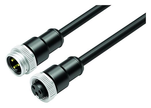 Illustration 7/8" Câble de raccordement connecteur mâle - connecteur femelle, Contacts: 2+PE, non blindé, surmoulé sur le câble, IP68, UL 2238, PUR, noir, 3 x 1,50 mm², 10 m