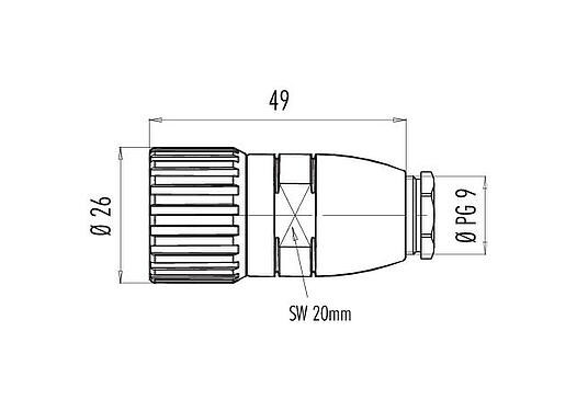 Scale drawing M23 Female cable connector, Contacts: 19, 6.0-10.0 mm, unshielded, solder, IP67