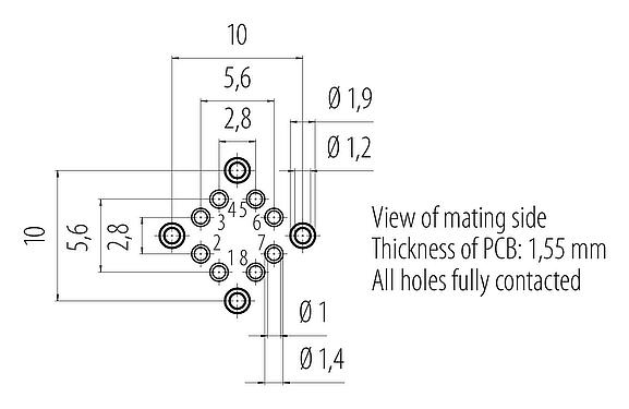 Disposición del conductor M12 Toma de brida, Número de contactos: 8, blindable, THT, IP67, UL, M16x1,5, Montaje en pared
