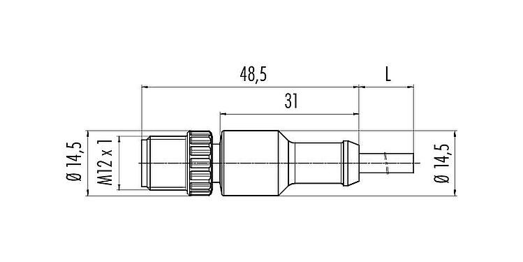 Scale drawing M12 Male cable connector, Contacts: 3, unshielded, moulded on the cable, IP68/IP69K, UL 2238, PUR, black, 3 x 0.34 mm², 5 m