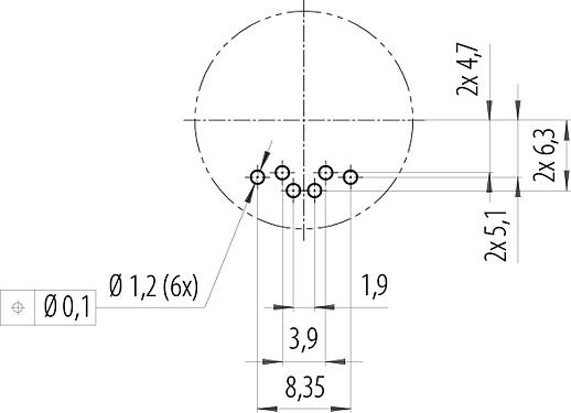 Disposición del conductor B23 Enchufe de brida, Número de contactos: 9 (4+PE + 4), THT, IP65/IP67, Montaje en pared, ENP: Pin de alimentación / Conector de datos