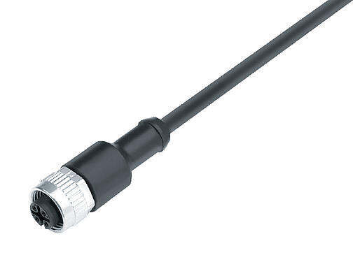 Vista en 3D 77 3430 0000 70003-0200 - M12 Conector de cable hembra, Número de contactos: 3, sin blindaje, moldeado en el cable, IP68, TMPU, autoextinguible, negro, 3 x 0,34 mm², 2 m