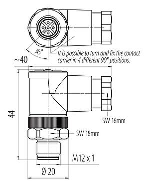 Dessin coté 99 0437 292 05 - M12 Connecteur mâle coudé, Contacts: 5, 6,0-8,0 mm, non blindé, pince à visser, IP67, UL