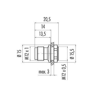 Scale drawing 09 0431 90 04 - M12 Male panel mount connector, Contacts: 4, unshielded, solder, IP67, M12x0.5