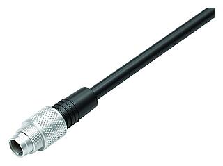M9 Male cable connector, Contacts: 3, unshielded, moulded on the cable, IP67, PUR, black, 3 x 0.25 mm², 2 m
