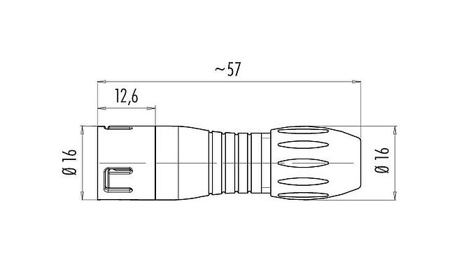 Dibujo a escala Snap-In Conector de cable macho, Número de contactos: 12, 4,0-6,0 mm, sin blindaje, soldadura, IP67, UL 2238, VDE
