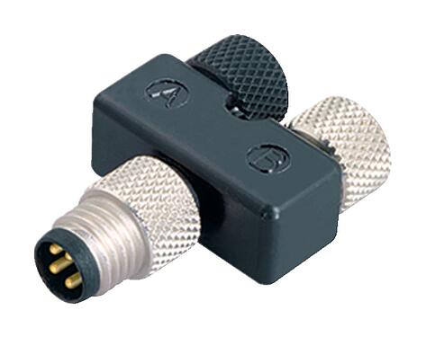 Illustration M8 Twin distributors, Y-distributor, male connector - 2 female connector, Contacts: 4/3, unshielded, pluggable, IP68, UL 2238