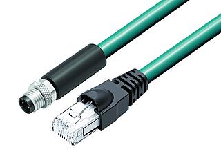 M8 Connecting cable male cable connector - RJ45 connector, Contacts: 4, shielded, molded/crimp, IP67, UL, Ethernet CAT5e, TPE, teal, 2 x 2 x AWG 24, 0.3 m