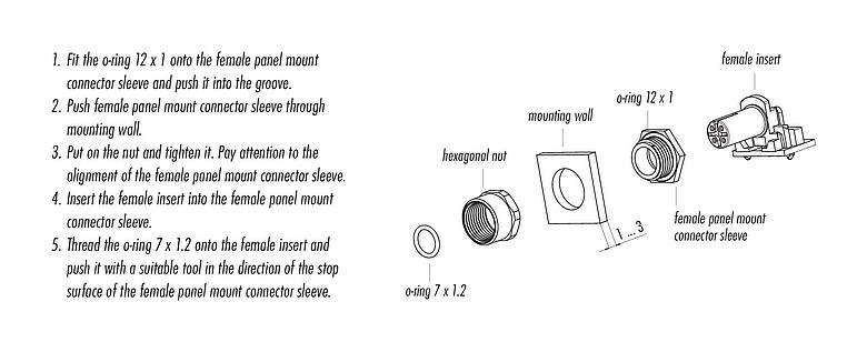 Assembly instructions 99 3441 200 05 - M12 Male panel mount connector, Contacts: 5, unshielded, THR, IP68, UL 2238, for PCB assembly