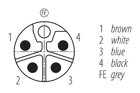 Disposition des contacts (Côté plug-in) M12 Embase mâle, Contacts: 5, non blindé, fils, IP68, UL 2238, M16x1,5, Montage frontal