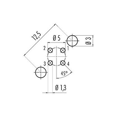 Conductor layout 86 0531 1120 00004 - M12 Male panel mount connector, Contacts: 4, shieldable, THT, IP68, UL 2238, PG 9, rear mounting